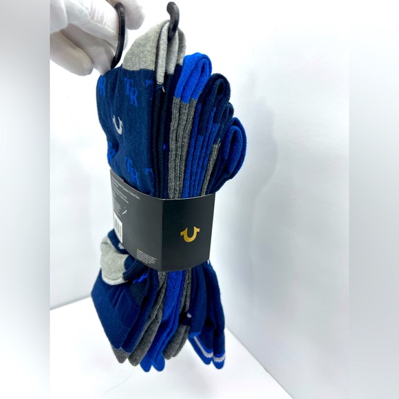 TRUE RELIGION, MENS 5 PACK CREWS SOCKS 2 HREY, 2NAVY 1 BLUE, SHOE SIZE 8-12.5 - Picture 4 of 16